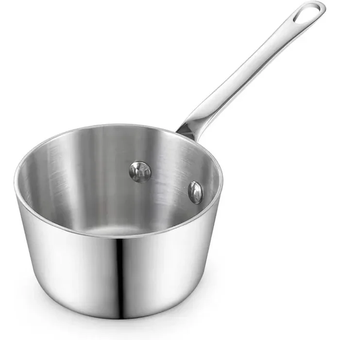 0.23 qt. Multi-Ply Clad Stainless Steel Coffee Pot Milk Warmer Chocolate Melting Pot Small Saucepan with Flat Bottom