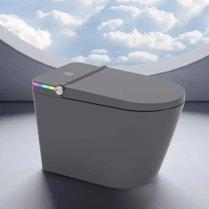 1.28 GPF Tankless Elongated Smart Bidet Toilet in Gunmetal Gray with Auto Flush, Heated Seat, Warm Air Dryer