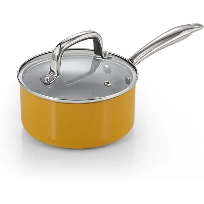 1.5 qt. Hard Anodized Aluminum Non-Stick Healthy Ceramic Small Saucepan, Yellow