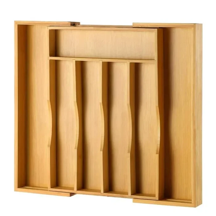 1.97 in. H x 10.04 in. W x 13.97 in. D Expandable Bamboo Kitchen Flatware Organizer in Natural for Spoons and Forks