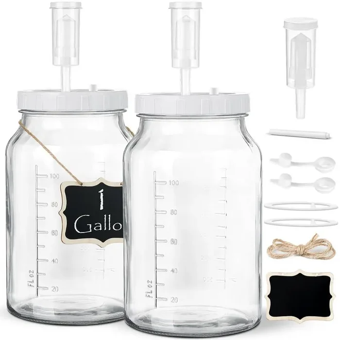 1 gal. Large Fermentation Jars with 3 Airlocks and 2 Screw Lids for Sauerkraut, Sourdough Starter (2-Pack)