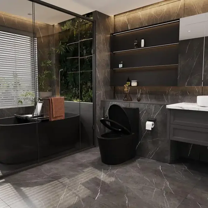 1-Peice 27 in. 1.1/1.6 GPF Dual Flush Elongated Toilet in Black Seat Included, Water-Saving Flushing Score Toilet