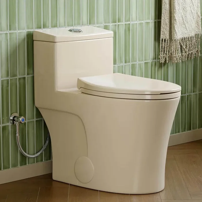 1-piece 0.8/1.28 GPF High Efficiency Dual Flush Elongated Toilet in Biscuit, Seat Included