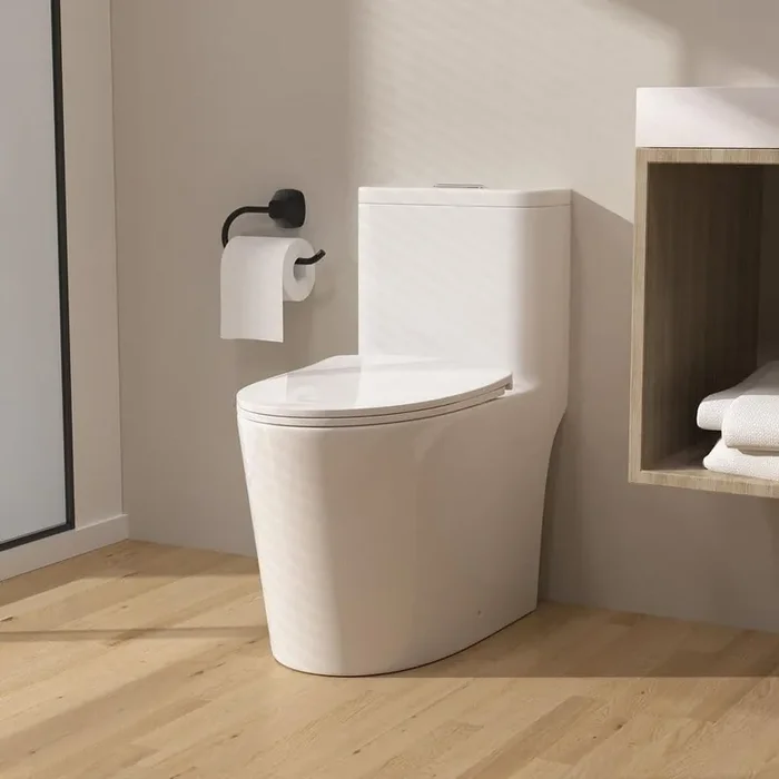 1-Piece 1.0/1.28 GPF High Efficiency Dual Flush Elongated ADA Chair Height Toilet in Gloss White Soft-Close Seat