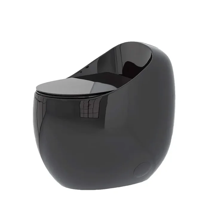1-Piece 1.28 GPF Single Flush Egg Shape Toilet in Glossy Black Seat Included