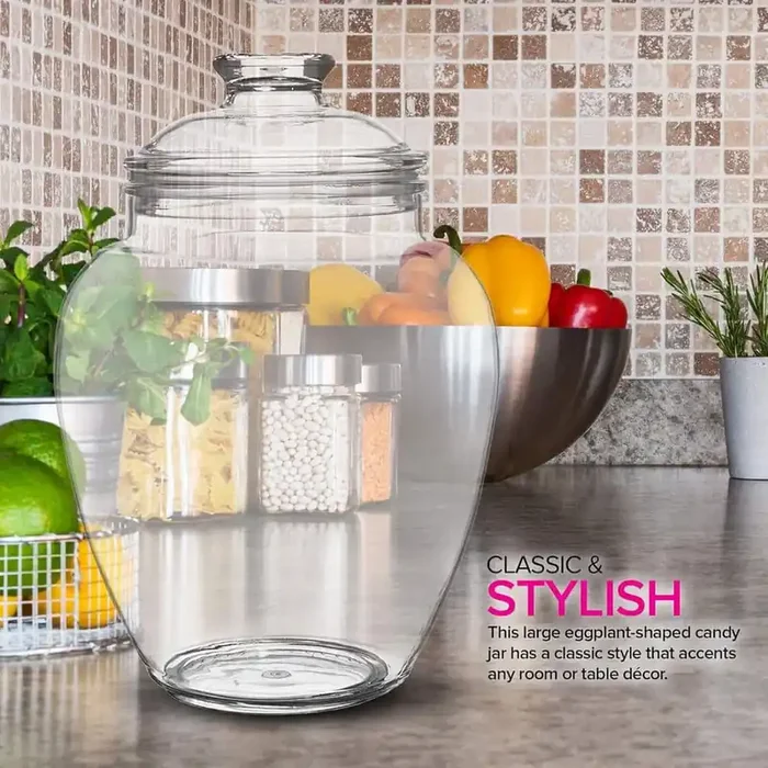 1 Piece 128-Ounce Candy and Cookie Jar with Lid, 1 Gallon Premium Acrylic Clear Apothecary Jar, Clear