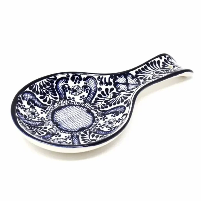 1-Piece Blue Flower Mexican Pottery Ceramic Spoon Rest