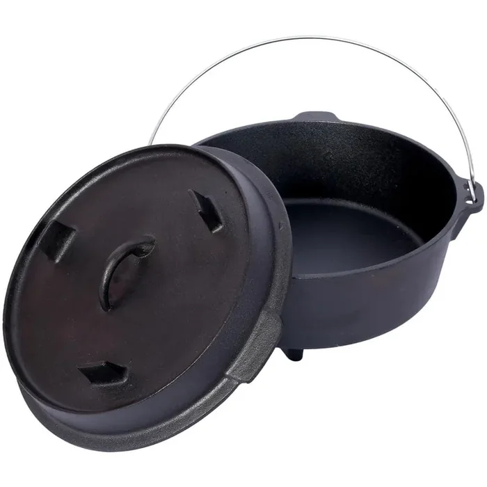 1-Piece Cast Iron Dutch Oven with Skillet Lid Camping Deep Pot for Camping Fireplace Cooking BBQ Baking Campfire