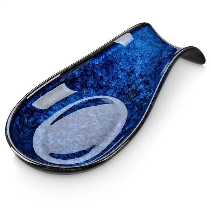 1-Piece Long Blue Spoon Rest for Kitchen Porcelain Spoon Holder Utensil Rest