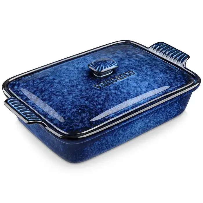 1-Piece Rectangle Stoneware Casserole Dish Set with Lid Baking Tray Lasagna Pan Pie Dish Bakeware 3.8 qt.