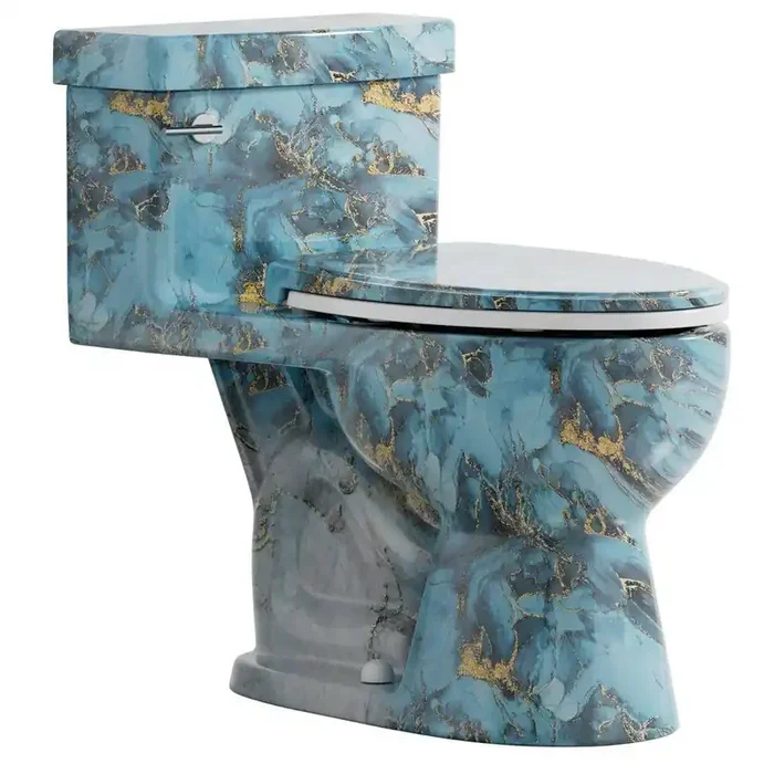 1-Piece Toilet with Chair Height, Blue Gold Elongated Toilet, 12 in. Rough In, 1.28 GPF Single Flush, Seat Included