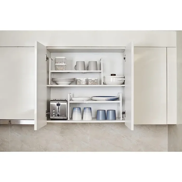 1-Shelf White Adjustable Expandable Heavy Duty Metal Shelf Organizer Riser for Kitchen Cabinet Pantry
