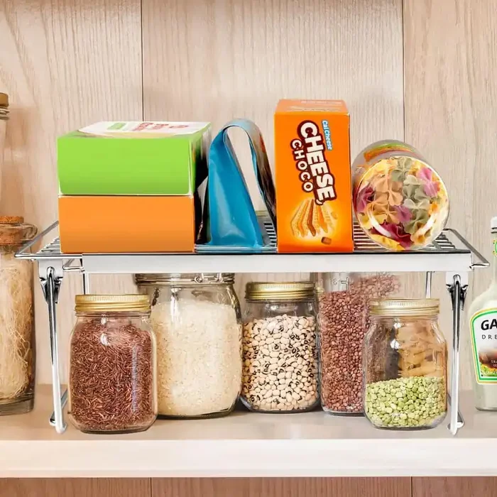 1-Shelf White Expandable Adjustable Heavy Duty Storage Organizer for Kitchen Cabinet Pantry Refrigerator