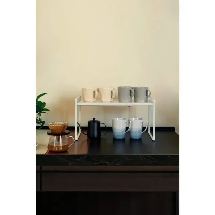 1-Shelf White Expandable Non Slip Stackable Heavy Duty Organizer Riser for Kitchen Cabinet Pantry Countertop