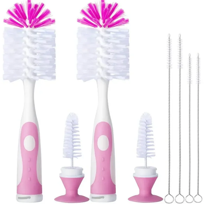 10.2 in. Baby Bottle Brush with Nipple Cleaner and Stand Suction Cup and 4 Straw Brushes 2-Pack