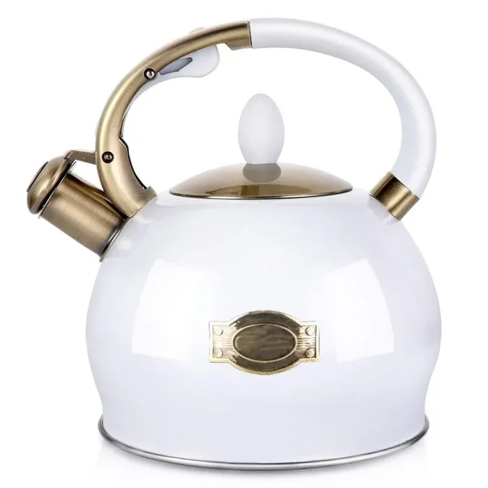 10-Cup White Stove Top Whistling Tea Kettle, Food Grade Stainless Steel with Cool Touch Handle, Fast Boiling