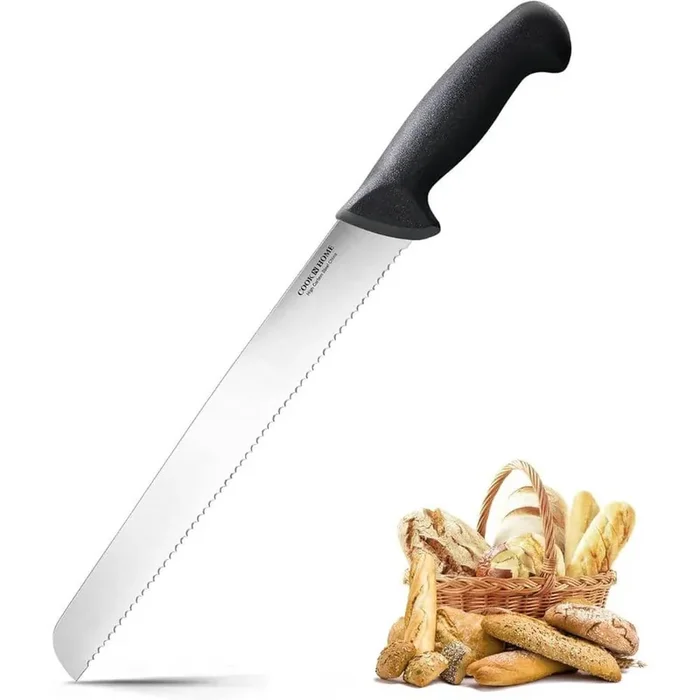 10-in. High-Carbon Steel Full Tang Wavy Serrated Edge Slicer Bread Knife with Ergonomic Handle, Black