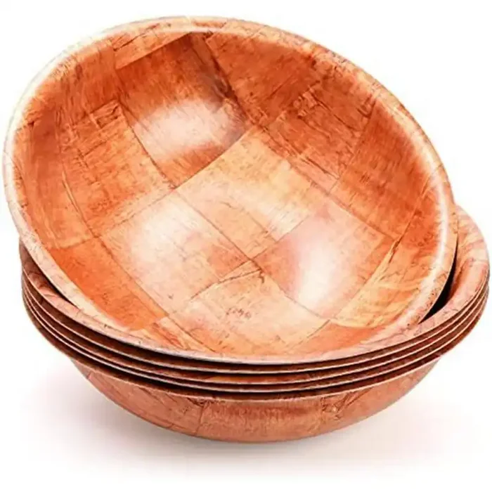 10 in. Natural Wood Woven Salad Bowl Large Round Serving Bowl Unbreakable Scratch-Resistant (Set of 6)