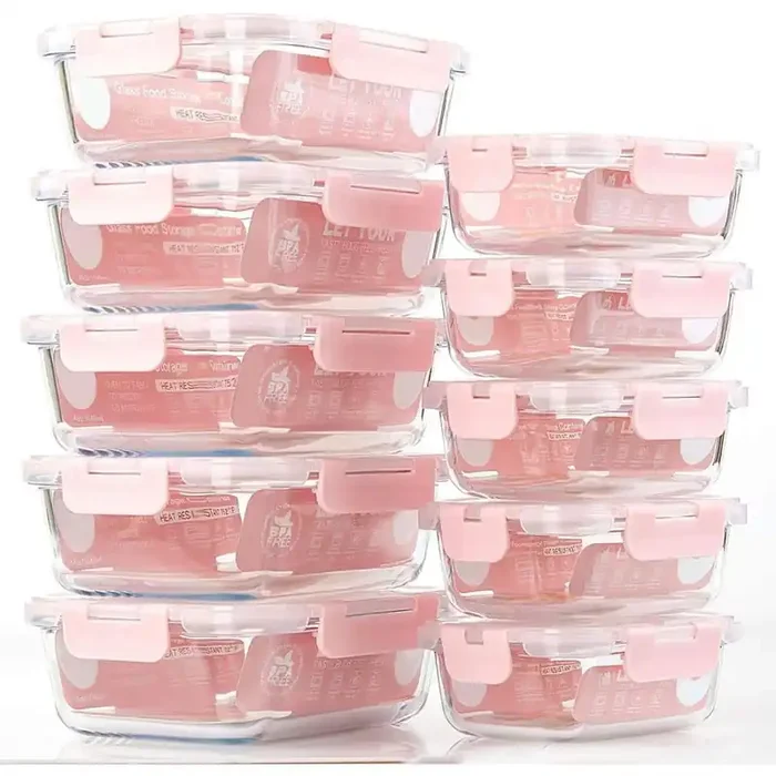 10 Pack Glass Meal Prep Containers Airtight Food Storage with Lids, Microwave Oven Freezer Dishwasher Safe