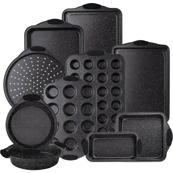 10-Piece Nonstick Black Stackable Bakeware Set with PFOA, PFOS, PTFE Free Non-Stick Coating, 450°F Oven Safe
