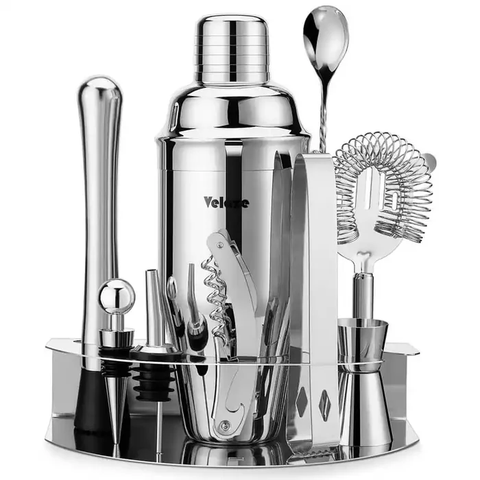 10-Piece Silver Stainless Steel Cocktail Shaker Set Cocktail Shaker 850ml with Pourer Stopper Muddler Mixing Spoon etc.