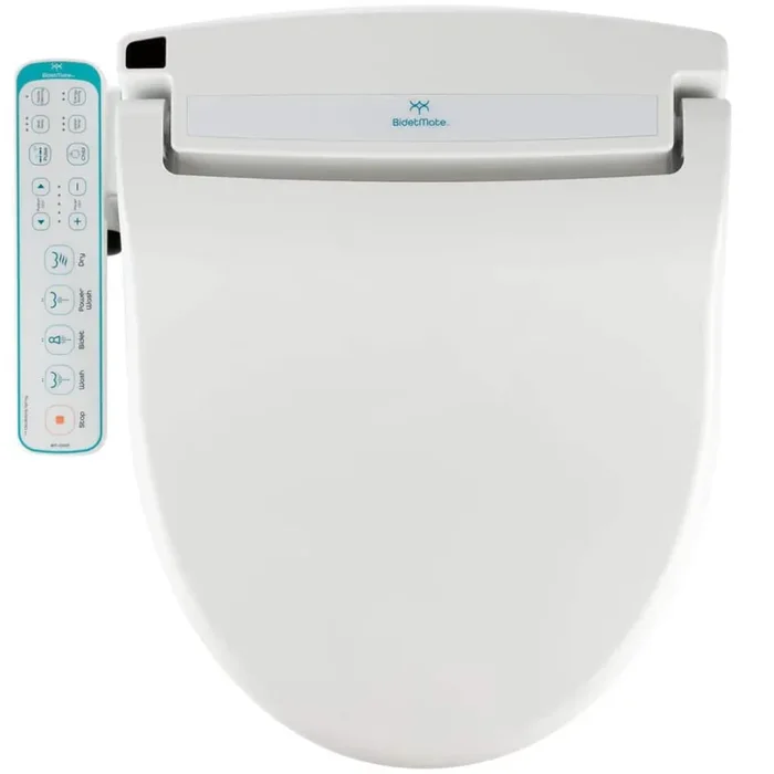 1000 Series Electric Bidet Seat for Round Toilets with Heated Water and dryer, Side Control Panel in. White