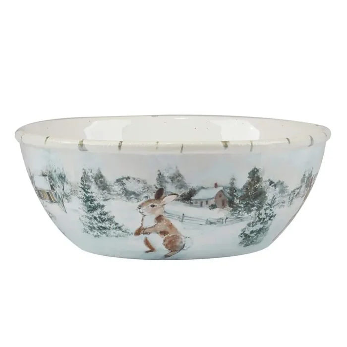 104 fl. oz. Multi-Colored Earthenware Winter‘s Frost Deep Bowl
