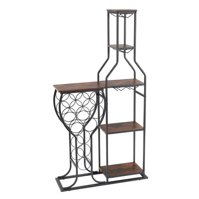 11-Bottle Wine Bakers Rack, 5-Tier Freestanding Wine Rack with Hanging Wine Glass Holder and Storage Shelves