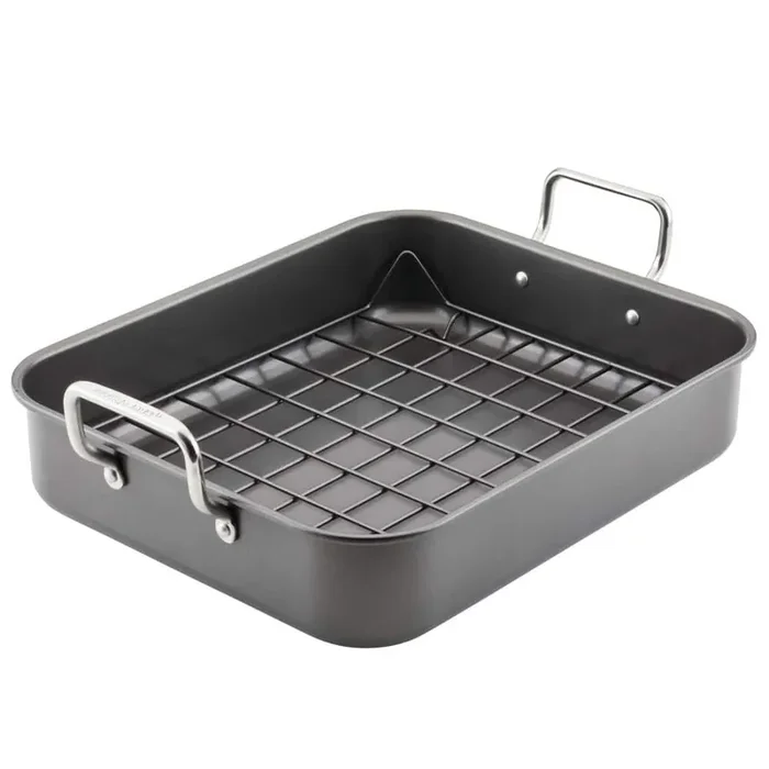 11 qt. Gray Steel Roasting Pan with Reversible Rack