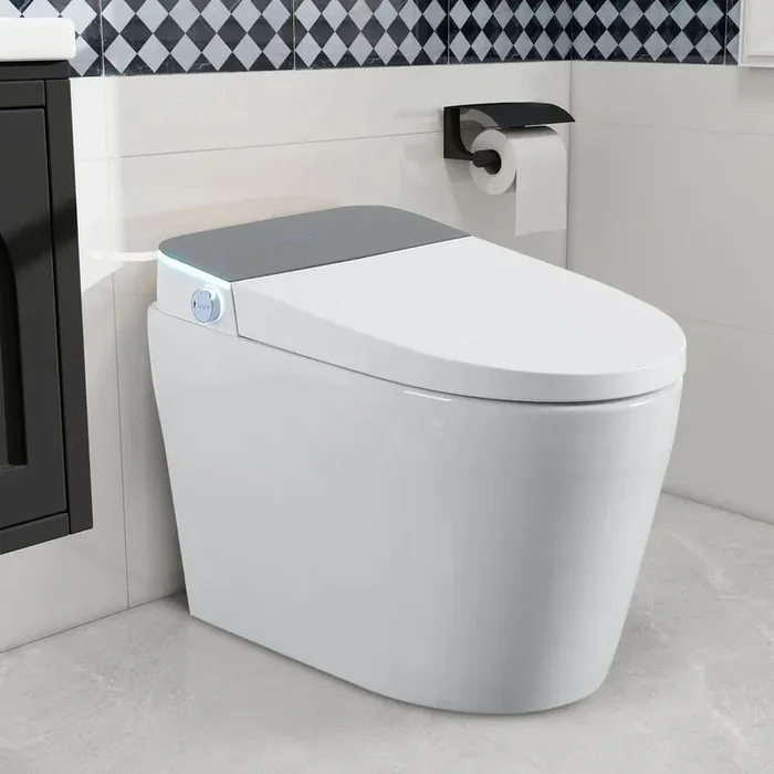 12 in. 1-Piece Round Bidet Toilet 1.28 GPF Single Flush in White Heated Seat with Adjustable Temp, Foot Sensor