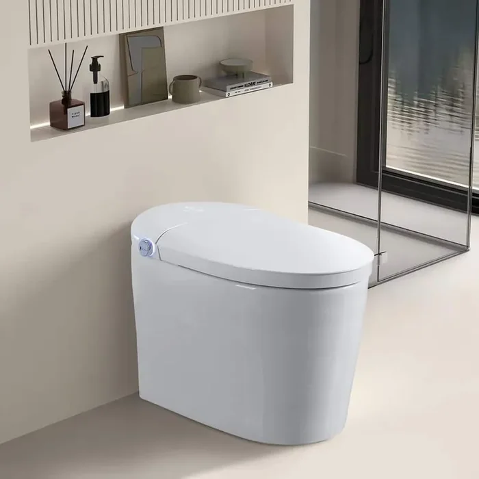 12 in. 1-Piece Round Bidet Toilet 1.28 GPF Single Flush in White Heated Seat with Auto Flush, Auto Open/Close
