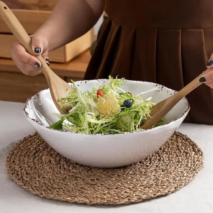 12 in. 130 fl. oz. White Neutral Melamine Large Serving Bowl Salad Mixing Bowl Lightweight Unbreakable (Set of 2)