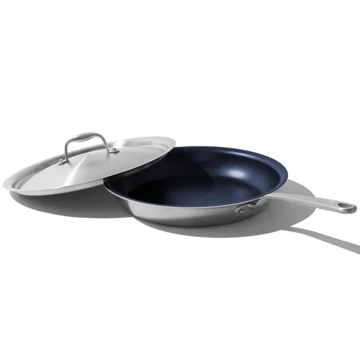 12 in. 5 Ply Stainless Steel-Clad Base Professional Grade Nonstick Induction Compatible Frying Pan in Blue Lid