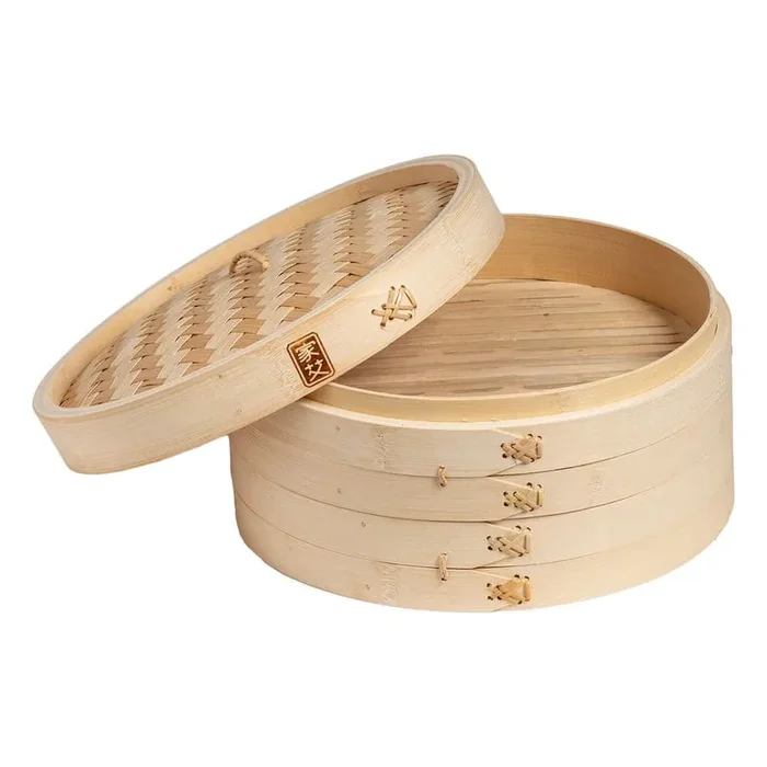 12 in. Natural Bamboo 3-Tier Steamer Baskets