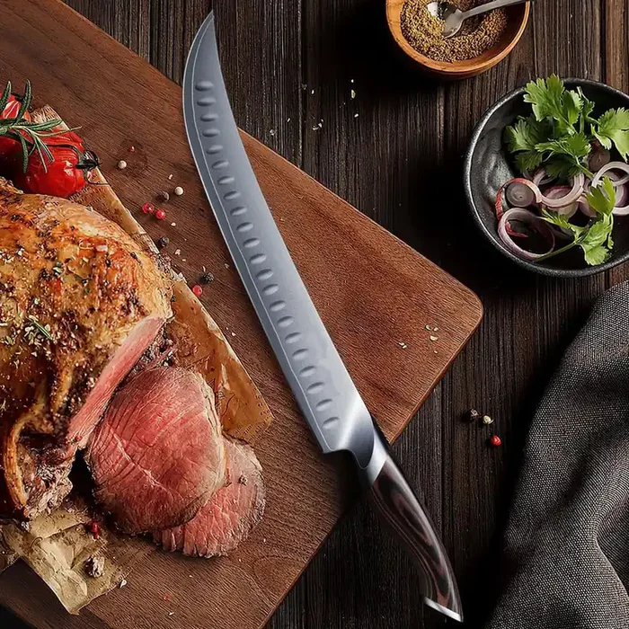 12 in. Stainless Steel Full Tang Japanese Carving Knife with Pakkawood Handle, Curved Butcher Knives for Meat Cutting