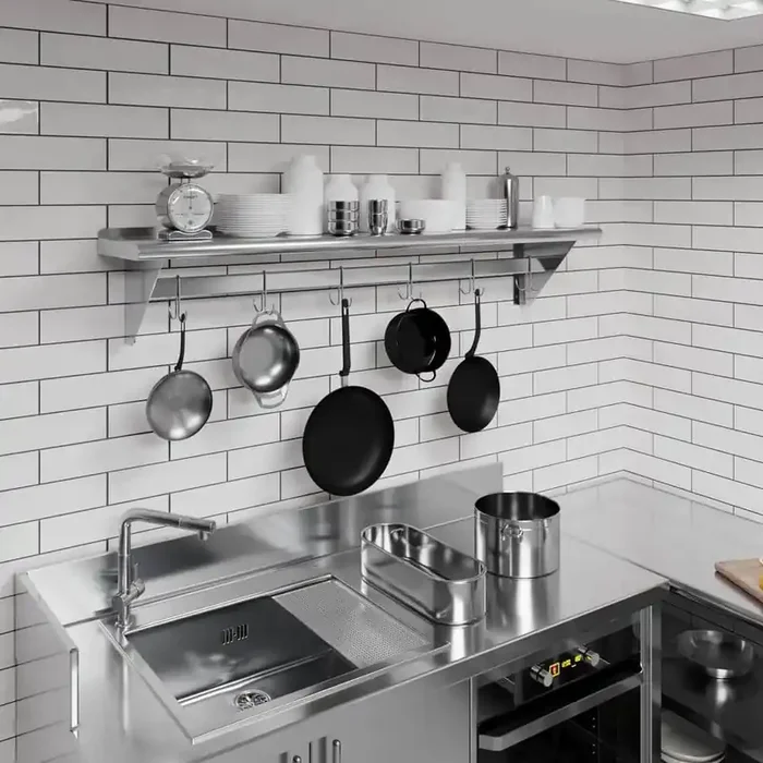 12 in. W x 60 in. D Stainless Steel Wall Mounted Pot Rack with Shelf Kitchen, Restaurant Room. Decorative Wall Shelf