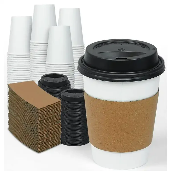 12 oz. Disposable Thickened Paper Coffee Cups with Lids and Sleeves for Cocoa and Coffee (100-Pack)