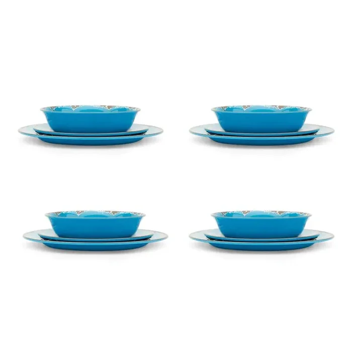 12-Piece Rustic Blue Melamine Resin Dinnerware Set (Service for 4)