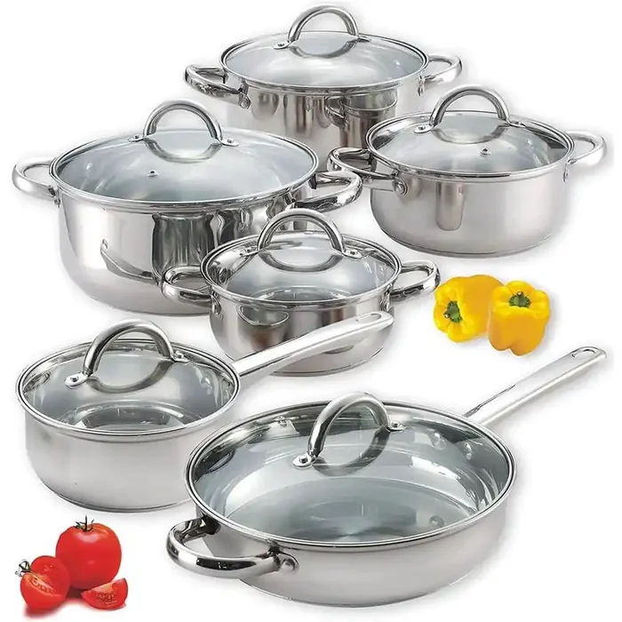 12-Piece Silver Cookware Set in Stainless Steel