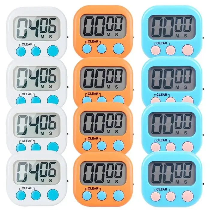 12-Piece White, Blue, Orange Magnetic Small Digital Kitchen Timer with Minute Second Count Up Countdown for Cooking