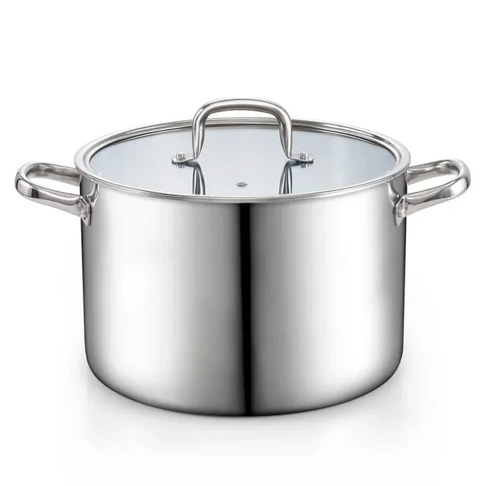 12 qt. Tri-Ply Clad Stainless Steel Stockpot with Lid, Induction Cooking pot, Silver