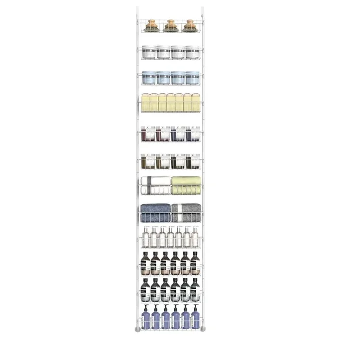 12-Tier Over the Door Hanging Pantry Door Storage with 12 Baskets Behind the Closet Door Storage White