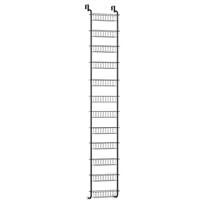 12-Tier Over the Door Pantry Organizer, Hanging Spice Rack, Pantry Door Storage with 12-Baskets Black