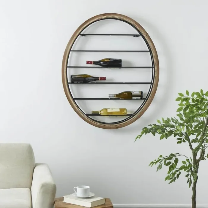 13- Bottle Black Oval Wall Wine Rack with Beaded Frame