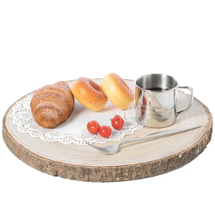 14 in. Dia Barky Natural Wood Slabs Rustic Ornament Slice Tray Table Charger