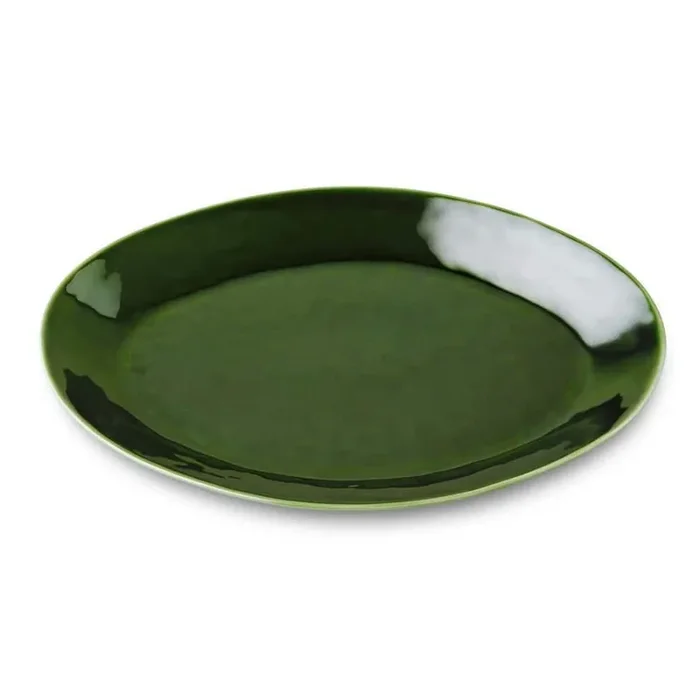 14 in. Green Stoneware Oval Platter