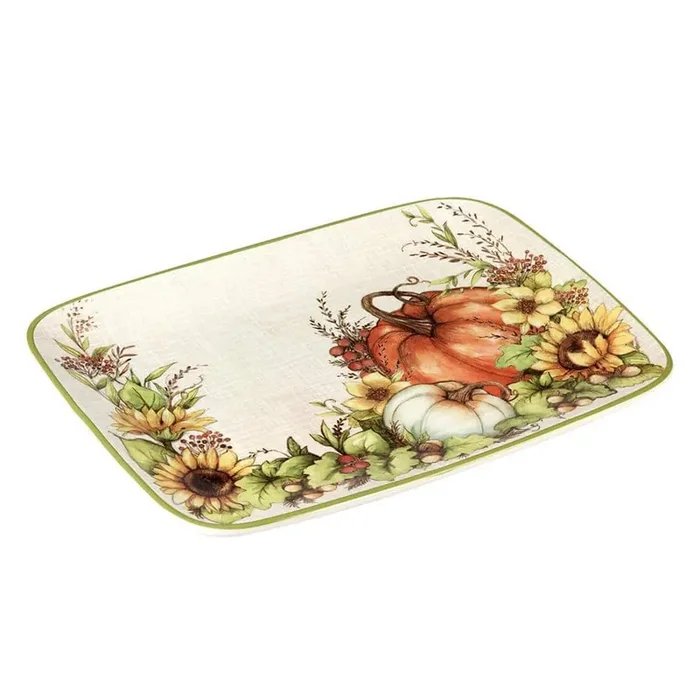 14 in. Multi-Colored Earthenware Autumn Breeze Rectangular Platter