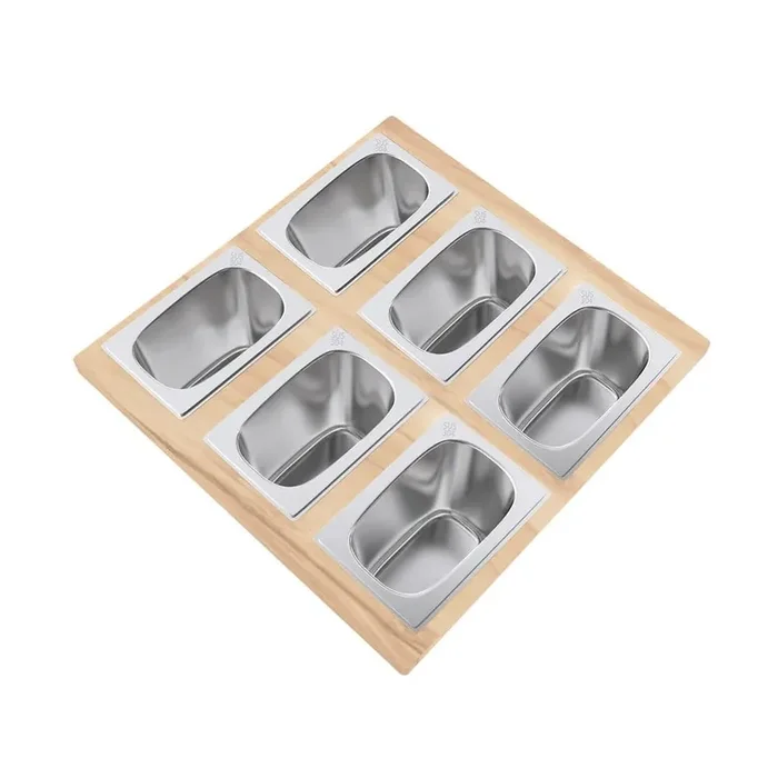 15.75 in. x 16.75 6 oz. Stainless Steel Condiment Servers Board with 6-Bowls