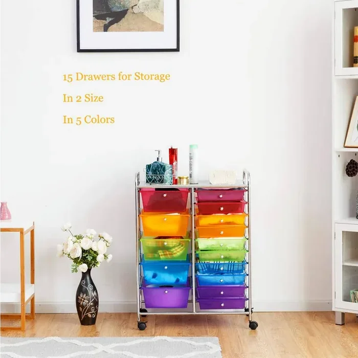 15-Drawer Utility Multicolor Rolling Storage Cart