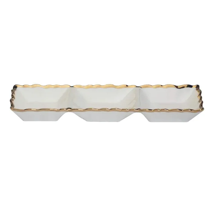 15 in. W x 5.5 in. H x 1.75 in. D White Porcelain Regency Gold Serving Tray